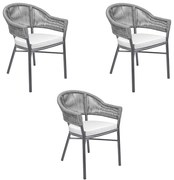 Kit 3 Cadeiras Área Externa de Alumínio Bear com Corda Naútica Grafite G56 - Gran Belo