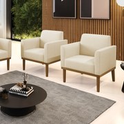 Kit 2 Poltronas Base de Madeira Fixa Castanho Marisa Linho - A19 Bege