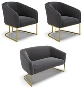 Namoradeira e 2 Poltronas Industrial Dourado Stella Bouclê D03 - D'Rossi - Grafite