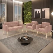 Namoradeira e 2 Poltronas Pé Palito Natural Elisa Bouclê D03 - D'Rossi  - Rose