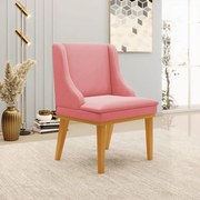 Poltrona Decorativa Base Fixa de Madeira Firenze Suede Rose/Castanho G19 - Gran Belo