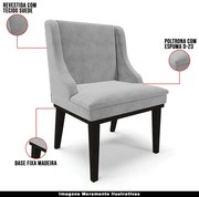 Kit 5 Cadeiras Decorativas Sala de Jantar Base Fixa de Madeira Firenze Suede Cinza/Preto G19 - Gran Belo
