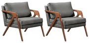 Kit 2 Poltronas Decorativa Mona Luxo Madeira Maciça Linho Cinza