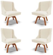 Kit 4 Cadeiras Decorativas Sala de Jantar Base Giratória de Madeira Firenze Linho Bege/Natural G19 - Gran Belo