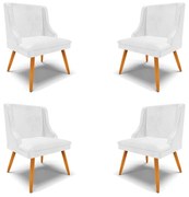 Kit 4 Cadeiras Decorativas Sala de Jantar Pés Palito de Madeira Firenze PU Branco Brilho/Natural G19 - Gran Belo