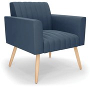 Poltrona Viena Gomada Suede Pés Palito Natural D03 - D'Rossi - Azul Marinho