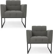 Poltrona Base Industrial Preto Kit 2 Ana Suede Grafite - Ibiza
