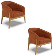 Poltrona Decorativa Base de Madeira kit 2 Stella Sintético PU D03 - D'Rossi - Nozes