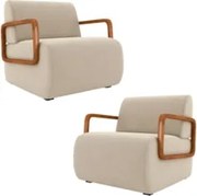 Poltrona Decorativa Orgânica para Sala Kit 2 Belarus Z08 Veludo Bege -