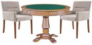 Mesa de Jogos Carteado Victoria Redonda Tampo Reversível Amêndoa com Kit 2 Cadeiras Vicenza Nude G36 G15 - Gran Belo