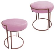 Puff Redondo Base Industrial Cobre Kit 2 Love Suede - Rosa Bebê