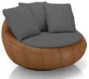 Poltrona para Sala Giratória Redonda Saphire Z32 Linho Grafite/Caramel