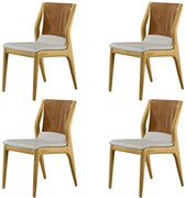 Kit 4 Cadeiras Decorativas Sala de Jantar Madeira Maciça Bruyne PU Sintético/Linho Marrom/Bege G13 - Gran Belo