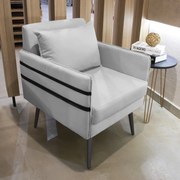Poltrona Mari Suede com Tira Corano Preto Pés Palito de Ferro Preto - D'Rossi D03 - D'Rossi - Cinza
