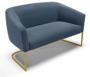 Sofá 2 Lugares Namoradeira Industrial Dourado Stella Suede D03 - D'Rossi - Azul Marinho