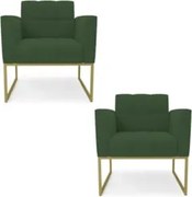 Poltrona Base Industrial Dourado Kit 2 Ana Veludo Verde - Ibiza