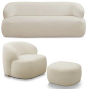 Conjunto Sala de Estar Decorativo Charlote 1 Sofá 180cm 2 Lugares 1 Poltrona Base Fixa com Puff Bouclê Bege G88 - Gran Belo