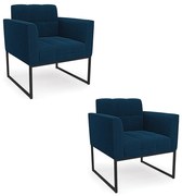 Poltrona Decorativa Industrial Preto Kit 2 Elisa Bouclê D03 - D'Rossi  - Azul