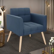 Poltrona Elisa Suede Pés Palito Natural D03 - D'Rossi - Azul Marinho