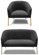 Sofá Namoradeira e Poltrona Pé de Ferro Dourado Stella Suede D03 - D'Rossi - Preto