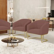 Cadeira Sala de Jantar Base Industrial Dourado Kit 2 Stella Veludo D03 - D'Rossi - Rose