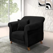 Poltrona Decorativa com 1 Almofada Armstrong Suede Preto G63 - Gran Belo