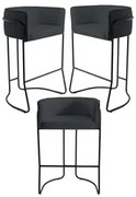 Kit 3 Banquetas Decorativas Base Aço Preto Betina Linho D-465 Chumbo -