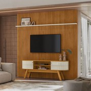 Conjunto Painel com Bancada Greene 2 Portas Deslizantes MDP até 75 Cinamomo/OffWhite G97 - Gran Belo