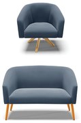 Sofá Namoradeira e Poltrona Giratória MA30 Stella Suede D03 - D'Rossi - Azul Marinho