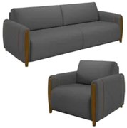 Conjunto Sofá 3 Lugares 223cm e Poltrona 98cm Amaranto Z32 Linho Cinza