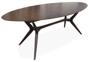 Mesa de Jantar Pé Palito Tampo Oval Acabamento Laminado Madeira Maciça Eucalipto Design Retrô