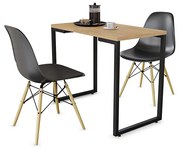 Mesa Multiuso Porto Natural 90cm com 02 Cadeiras Eiffel Preto - D'Rossi