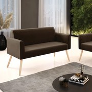 Sofá Namoradeira Pés Palito Natural Marisa Suede - Marrom