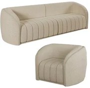 Sofá Decorativo 3 Lugares 252cm e Poltrona Meris M22 Boucle Bege - Mpo