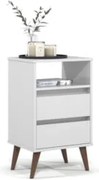 Mesa de Cabeceira Pés Retrô 2 Gavetas 43cm Roma Branco - EJ Móveis