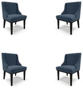 Kit 4 Cadeiras Decorativas Sala de Jantar Base Fixa de Madeira Firenze Suede Azul Marinho/Preto G19 - Gran Belo