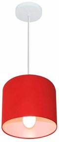 Lustre Pendente Cilíndrico Md-4046 Cúpula em Tecido 18x18cm Vermelho - Bivolt