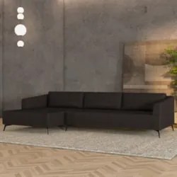 Sofá 4 Lugares 286cm Com Chaise Esquerdo Eko Couro Marrom Z55 - Mpozen