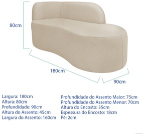 Divã Recamier Orgânico Tokyo 180cm Lado Direito Bouclé - ADJ Decor