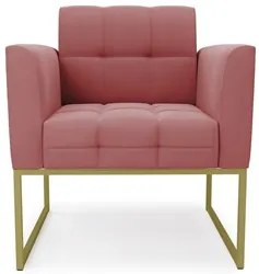 Sofá Namoradeira e 2 Poltronas Base Industrial Dourado Ana Suede Rosê