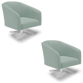 Poltrona Decorativa Giratória Cromada Kit 2 Stella Cotelê Int/Veludo D03 - D'Rossi - Menta