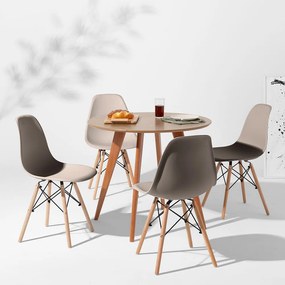 Conjunto Mesa Square Redonda Bétula 88cm + 4 Cadeiras Eiffel Bege acinzentado