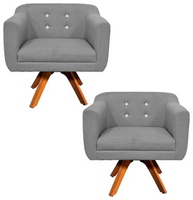 Kit 02 Poltronas Giratória Julia Linho com Strass Base Madeira MM30 D01 - D'Rossi - Cinza A26