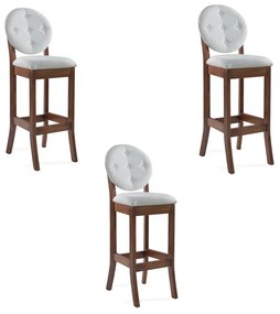 Kit 3 Banquetas Alta Madeira Maciça Teseu Linho Off White/Imbuia G42 - Gran Belo