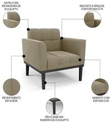 Poltrona Decorativa Base Madeira Preto Ana Suede Marrom RT - Ibiza