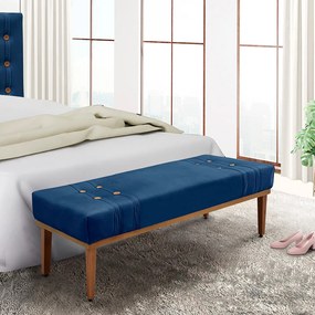 Recamier Decorativo 140cm Kors Suede Pés de Madeira Azul Marinho G63 - Gran Belo