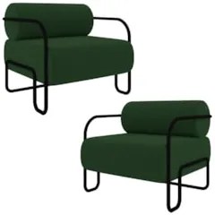 Poltrona Decorativa para Sala Industrial Kit 2 Kira Z08 Veludo Verde M