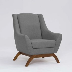 Poltrona Decorativa Mildred D07 Pés Madeira Linho Mescla Cinza - D'Rossi