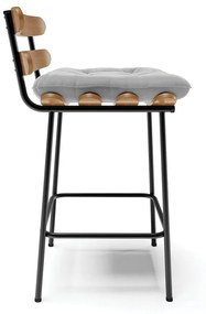 Kit 04 Banquetas Costela Suede Cinza Base Metálica Preto - D'Rossi