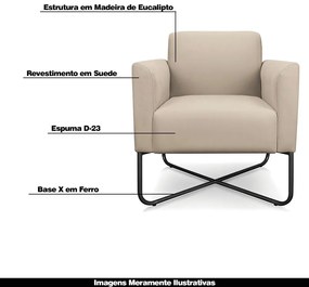 Kit 2 Poltronas Decorativas Isabella Base X Suede Bege/Preto G19 - Gran Belo
